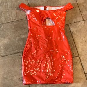 Orange vinyl dress size small